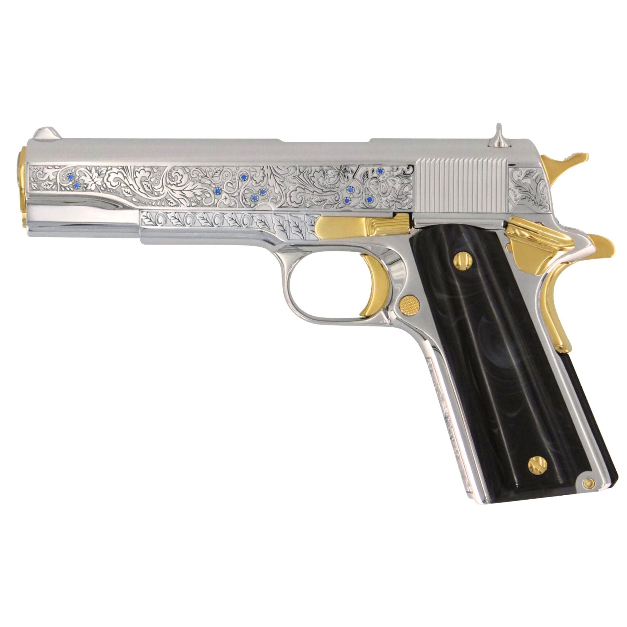 Colt 1911 Government, .45 ACP, Vine & Berries Design, High Polish Chrome Finish, 24K Gold Plated Accents