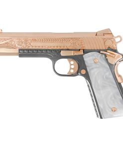 1911 Colt Competition 45 ACP, Scroll Design, 18K Rose Gold Plated & Black Chrome - Gold Sight