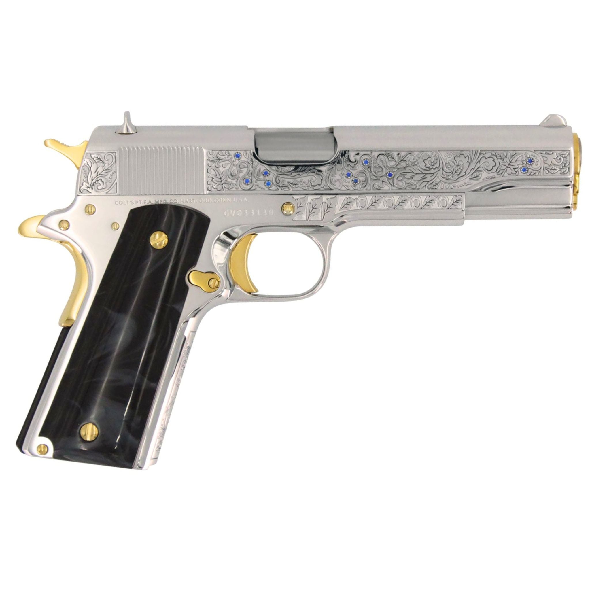 Colt 1911 Government, .45 ACP, Vine & Berries Design, High Polish Chrome Finish, 24K Gold Plated Accents - Image 2