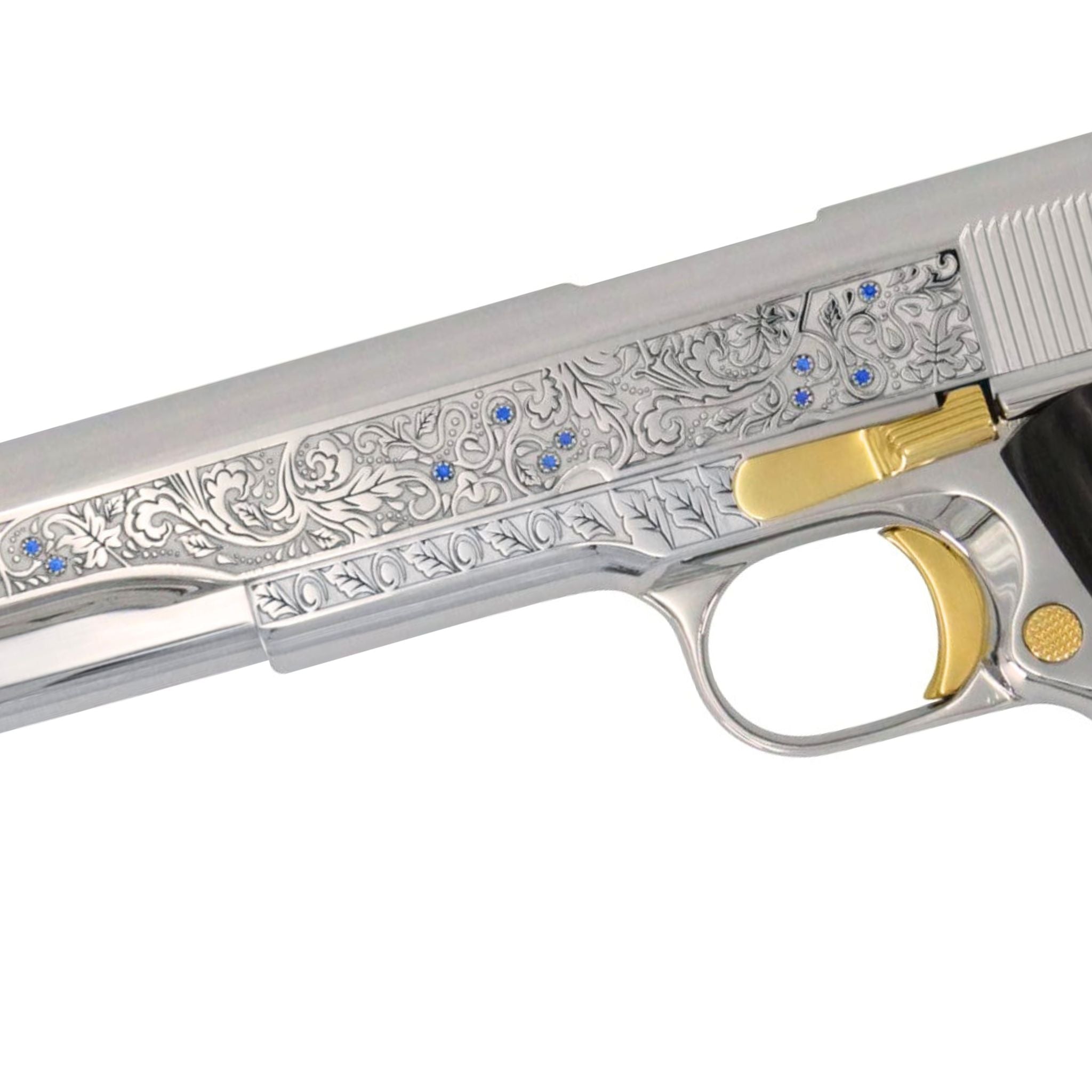 Colt 1911 Government, .45 ACP, Vine & Berries Design, High Polish Chrome Finish, 24K Gold Plated Accents - Image 3