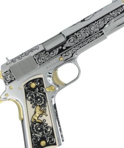 Alternative view of Colt 1911 Government, 38 Super, Scroll Design With Diamonds, High Polish Stainless Steel  With 24 karat Gold Accents