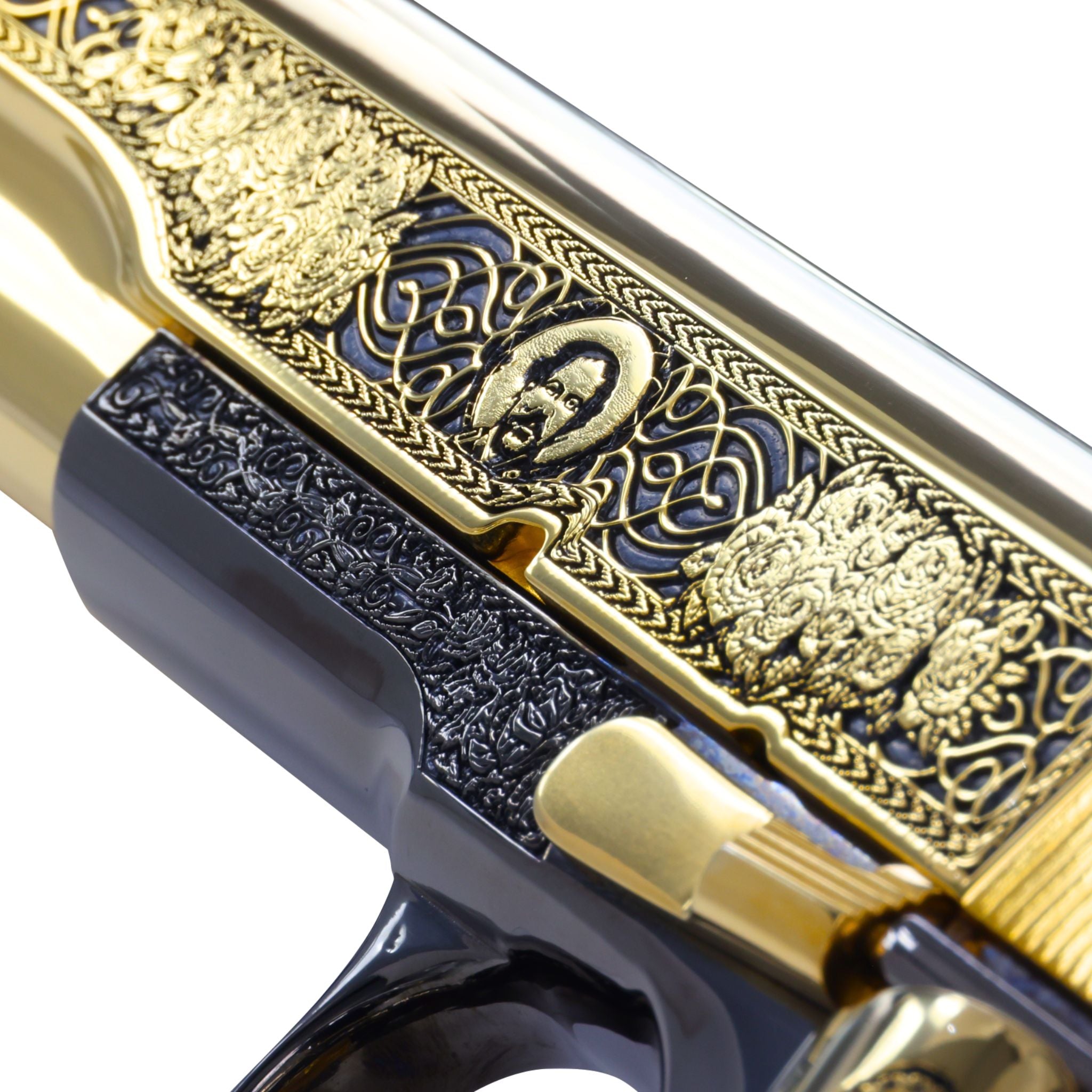 Colt 1911 Government .45 ACP Pancho Villa in 24K Gold Plated & Black Chrome Frame Finishing - Image 3