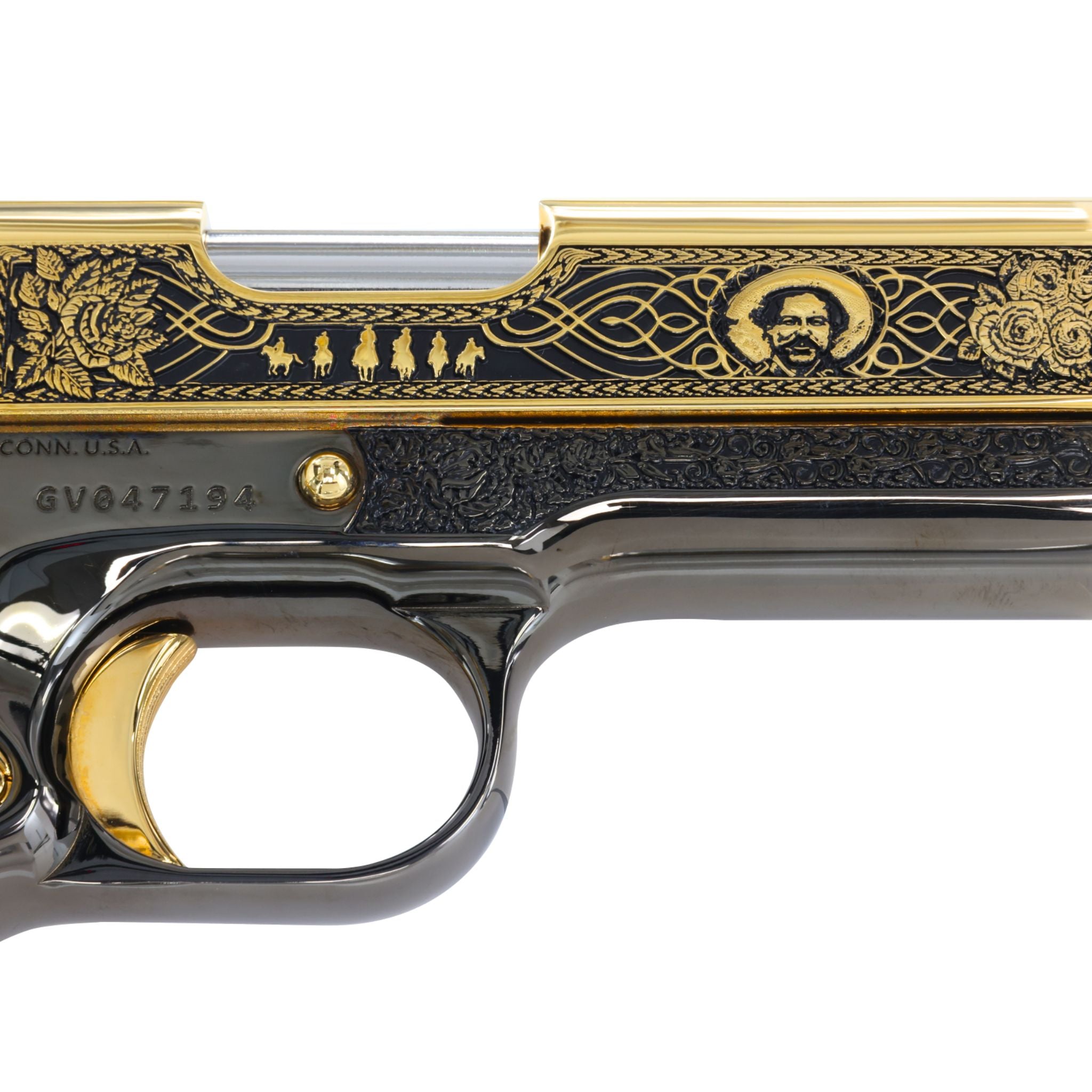 Colt 1911 Government .45 ACP Pancho Villa in 24K Gold Plated & Black Chrome Frame Finishing - Image 4