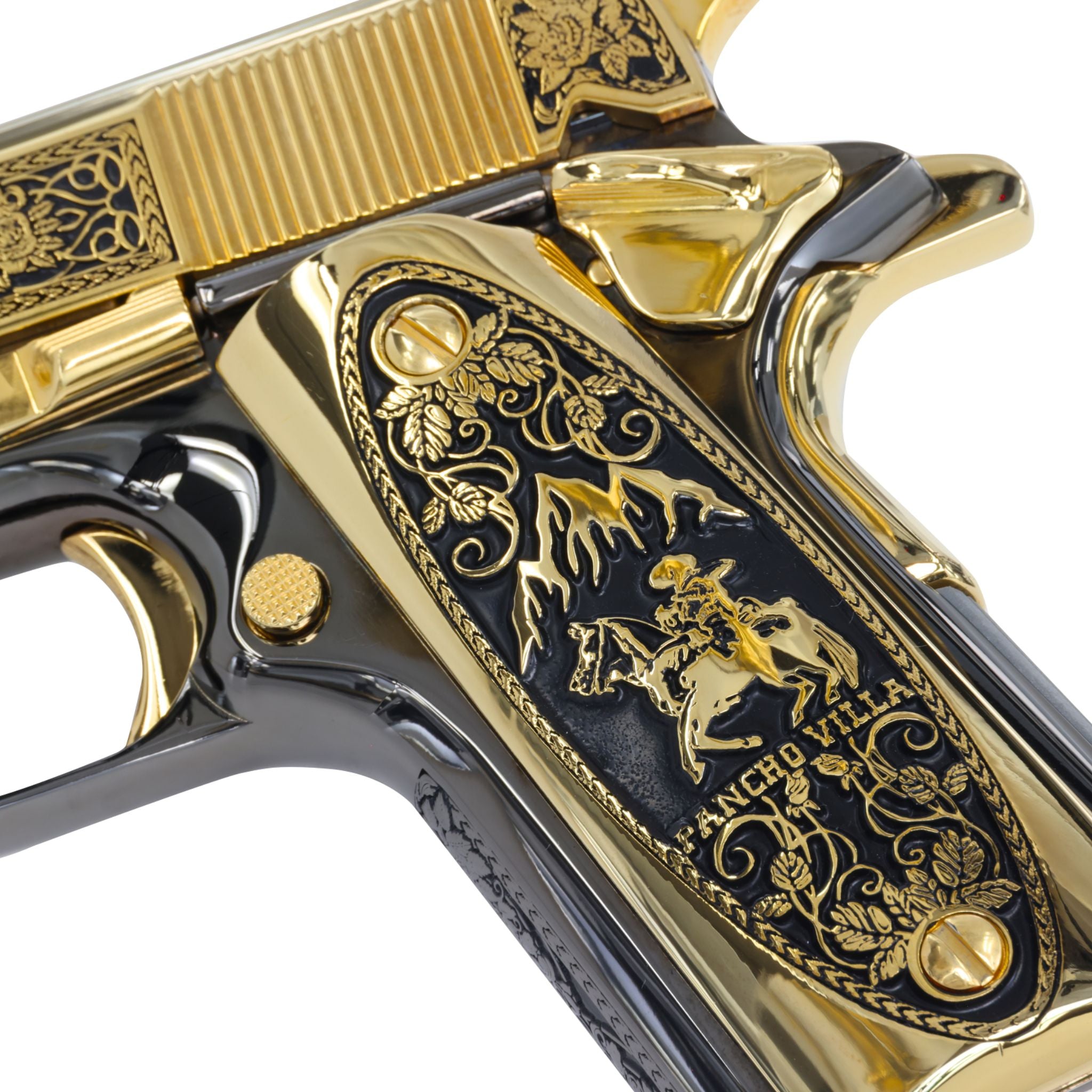 Colt 1911 Government .45 ACP Pancho Villa in 24K Gold Plated & Black Chrome Frame Finishing - Image 6