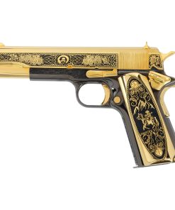 Colt 1911 Government .45 ACP Pancho Villa in 24K Gold Plated & Black Chrome Frame Finishing