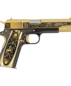 Alternative view of Colt 1911 Government .45 ACP Pancho Villa in 24K Gold Plated & Black Chrome Frame Finishing
