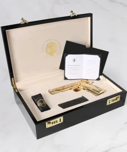 Alternative view of Colt 1911 Government, 38 Super, Scroll Design With Diamonds, High Polish Stainless Steel With 24 karat Gold Accents