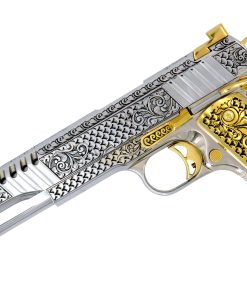 Alternative view of Auto Ordnance 1911, 45 ACP, Engraved In High Polish White Chrome, with 24 karat Gold Plated Accents