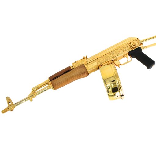 AK 47 Century Arms Underfolder, 7.62x39mm,Engraved, 24 karat Gold Plated, w 24k Gold Plated Drum Magazine