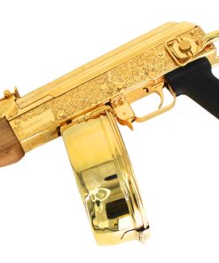 Alternative view of AK 47 Century Arms Underfolder, 7.62x39mm,Engraved, 24 karat Gold Plated, w 24k Gold Plated Drum Magazine