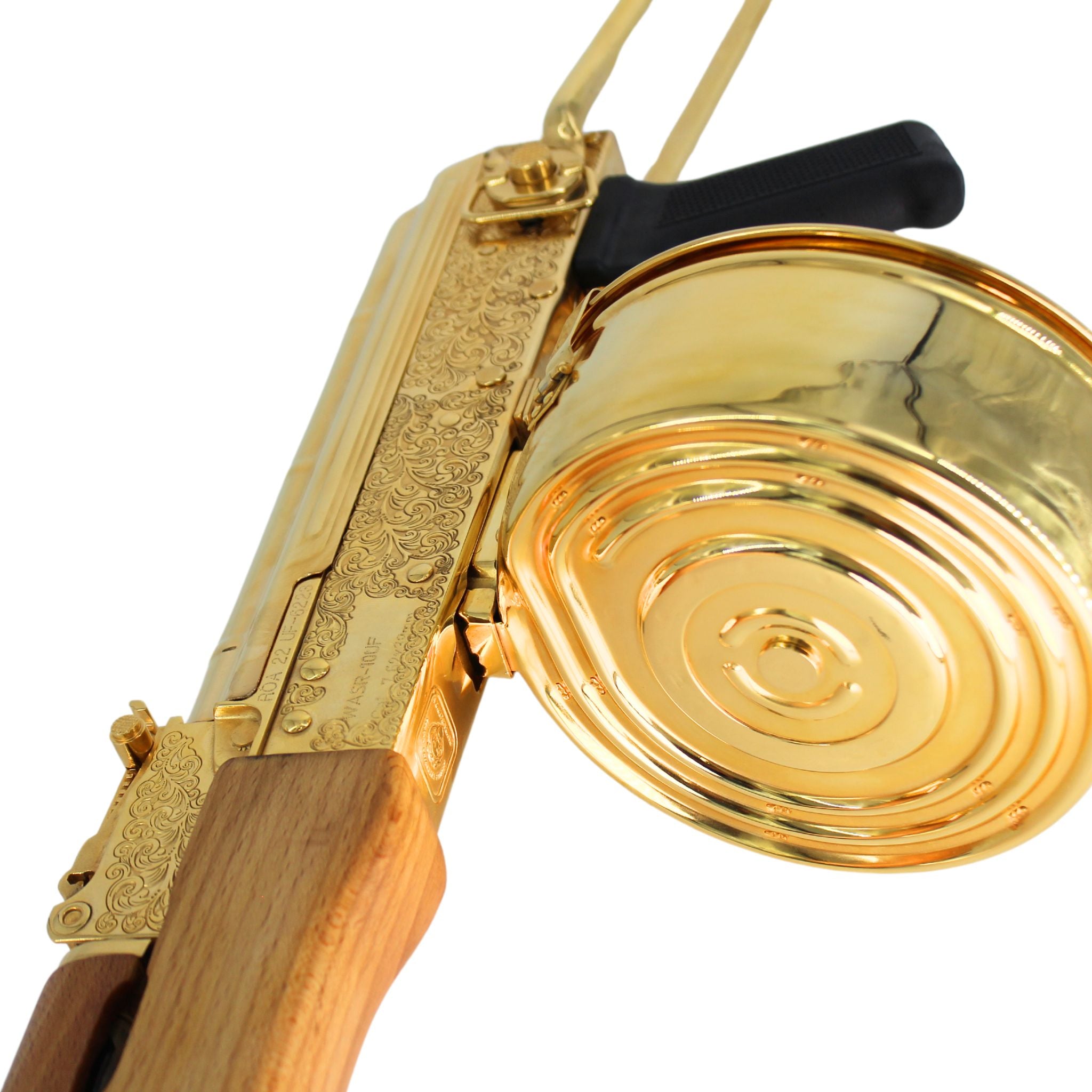 AK 47 Century Arms Underfolder, 7.62x39mm,Engraved, 24 karat Gold Plated, w 24k Gold Plated Drum Magazine - Image 3
