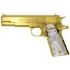 Colt 1911 Government, 38 Super, 24K All Gold Plated, Hogue White Grips