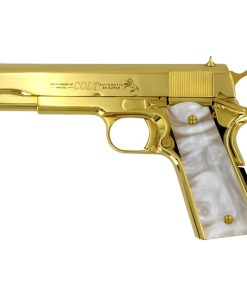 Colt 1911 Government, 38 Super, 24K All Gold Plated, Hogue White Grips