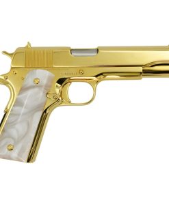 Alternative view of Colt 1911 Government, 38 Super, 24K All Gold Plated, Hogue White Grips