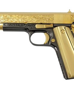 Colt 1911 Government, 45ACP, Italian Renaissance, 24K Gold Plated Slide & Accents with a Black Chrome Finish
