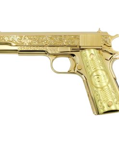 Colt 1911 Government, 45 ACP, 7 + 1, Vine & Berries Design With Diamonds, 24K All Gold