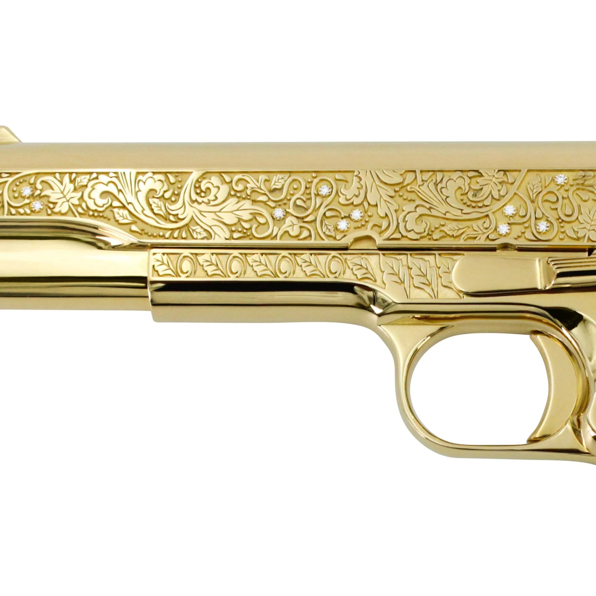 Colt 1911 Government, 45 ACP, 7 + 1, Vine & Berries Design With Diamonds, 24K All Gold - Image 3