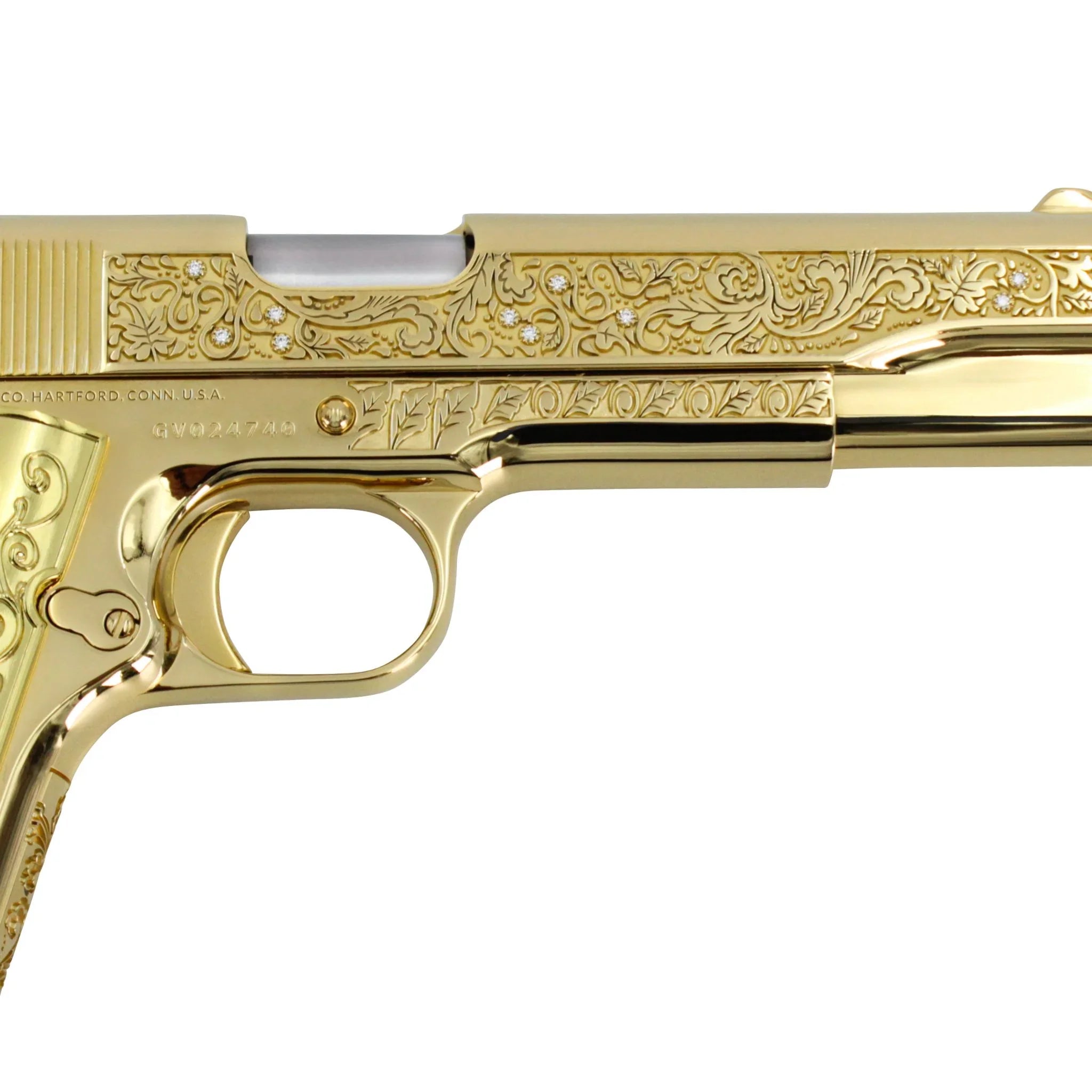 Colt 1911 Government, 45 ACP, 7 + 1, Vine & Berries Design With Diamonds, 24K All Gold - Image 5