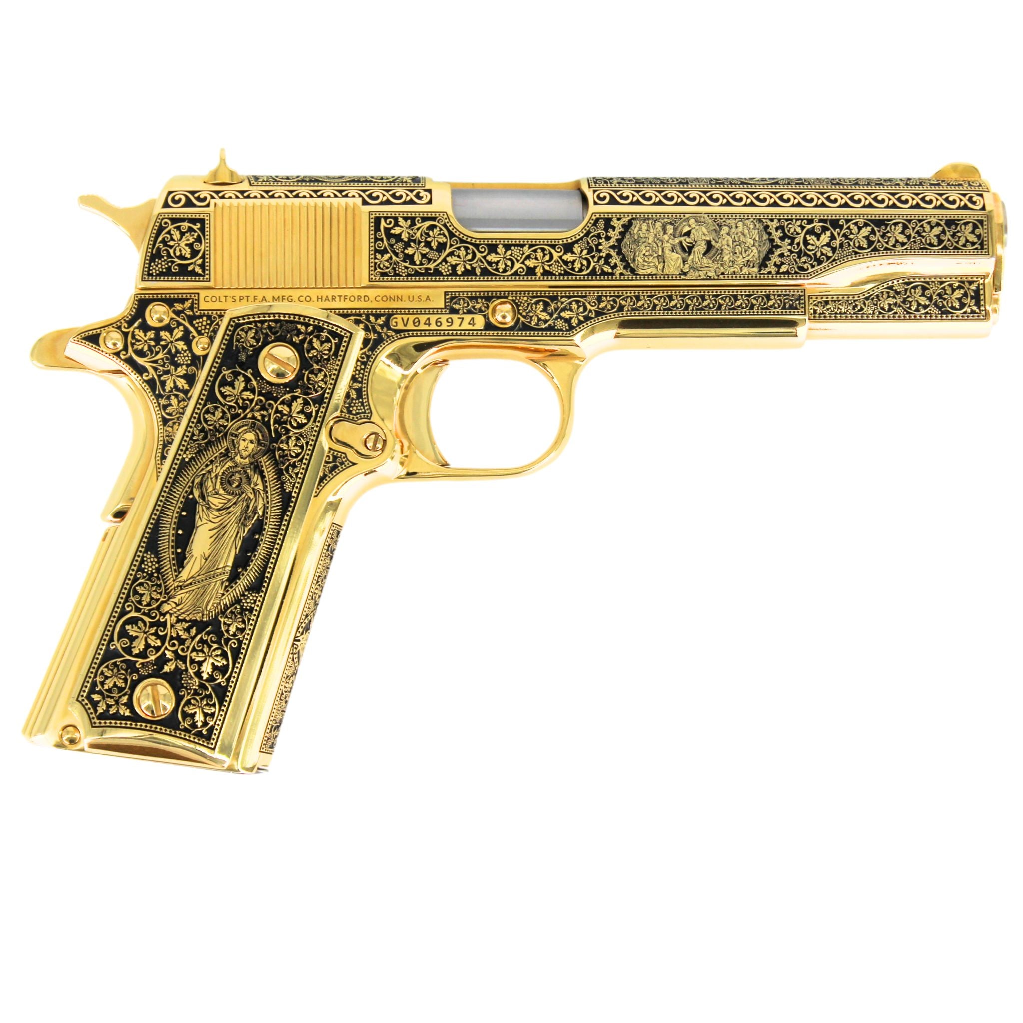 Colt 1911 Government, 45 ACP, 7 + 1, Cathedral, all 24K Gold - Image 2