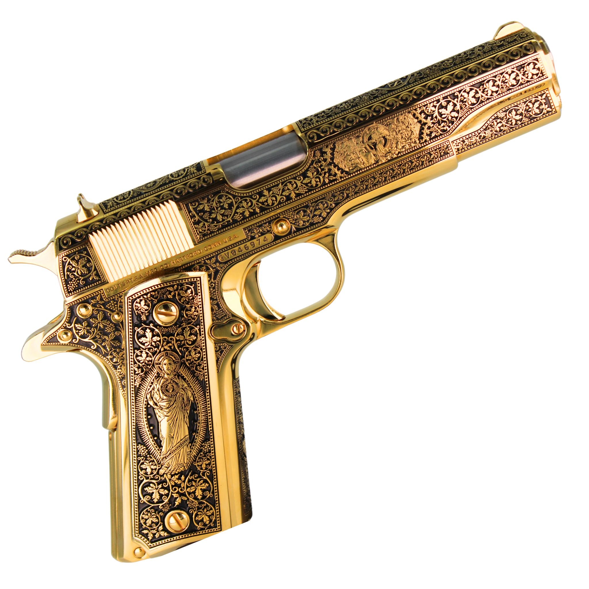 Colt 1911 Government, 45 ACP, 7 + 1, Cathedral, all 24K Gold - Image 7