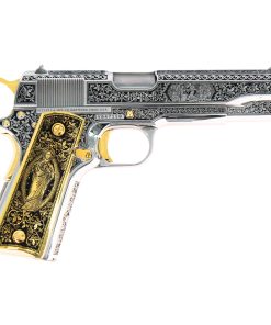 Alternative view of 1911 Colt Government, 45 ACP, Cathedral design , High Polished Stainless Steel and 24K Gold Plated