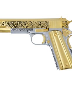 Colt 1911 Government, 45ACP, Celtic Honor, 24K Gold Plated Slide & Accents, Chrome Finish Frame