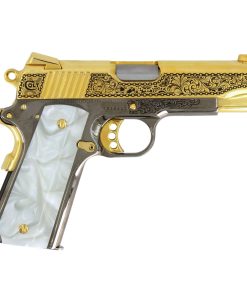 Alternative view of Colt 1911 Combat Commander, 45 ACP,  Engraved In High Polish 24 karat Gold Plated and Black Chrome Clockwork Design