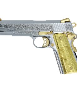 Colt 1911 Competition, .45 ACP, Italian Renaissance, High Polished White Chrome, 24K Gold Plated Accents and Grips