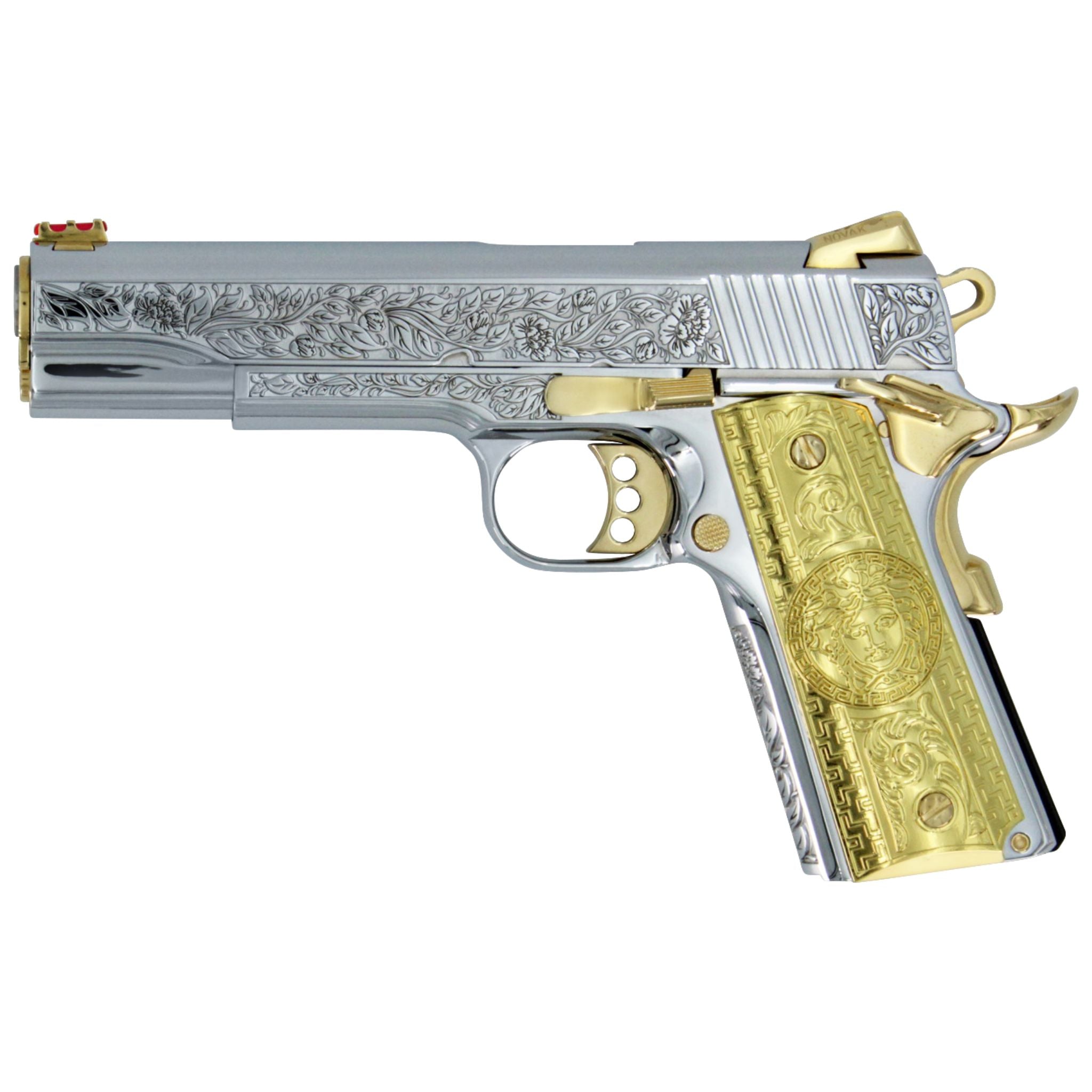 Colt 1911 Competition, .45 ACP, Italian Renaissance, High Polished White Chrome, 24K Gold Plated Accents and Grips