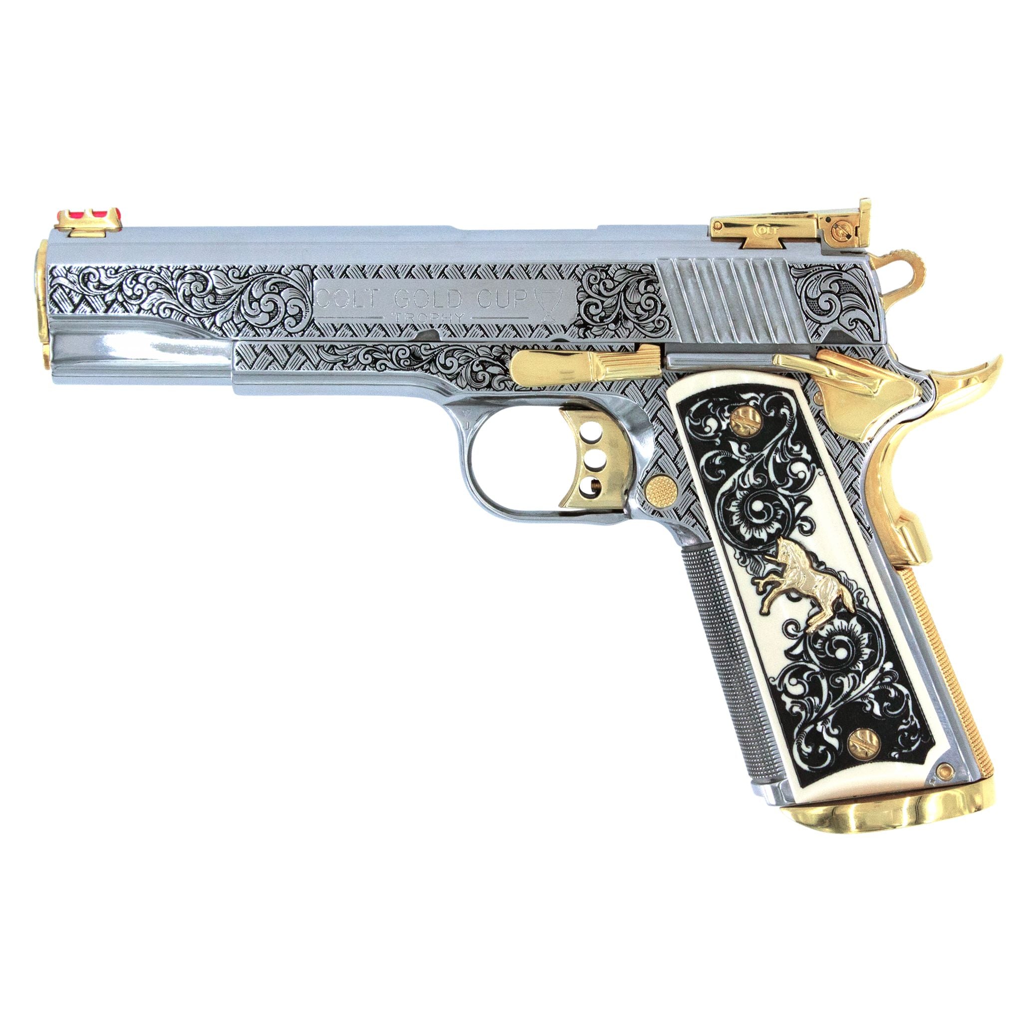 Colt 1911, 45ACP, Gold Cup Trophy, Woven Scroll, Stainless Steel & 24K Gold Accents
