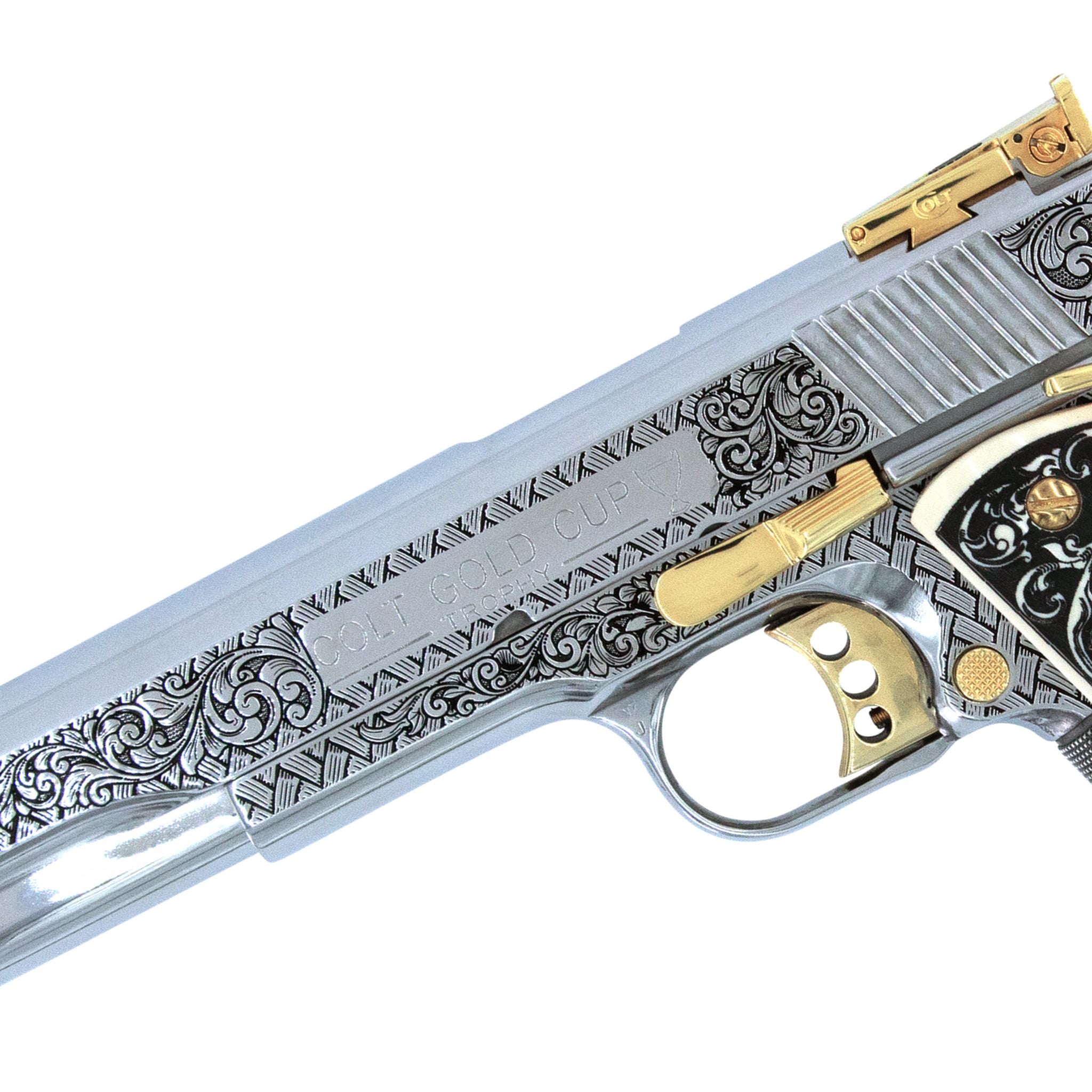 Colt 1911, 45ACP, Gold Cup Trophy, Woven Scroll, Stainless Steel & 24K Gold Accents - Image 2