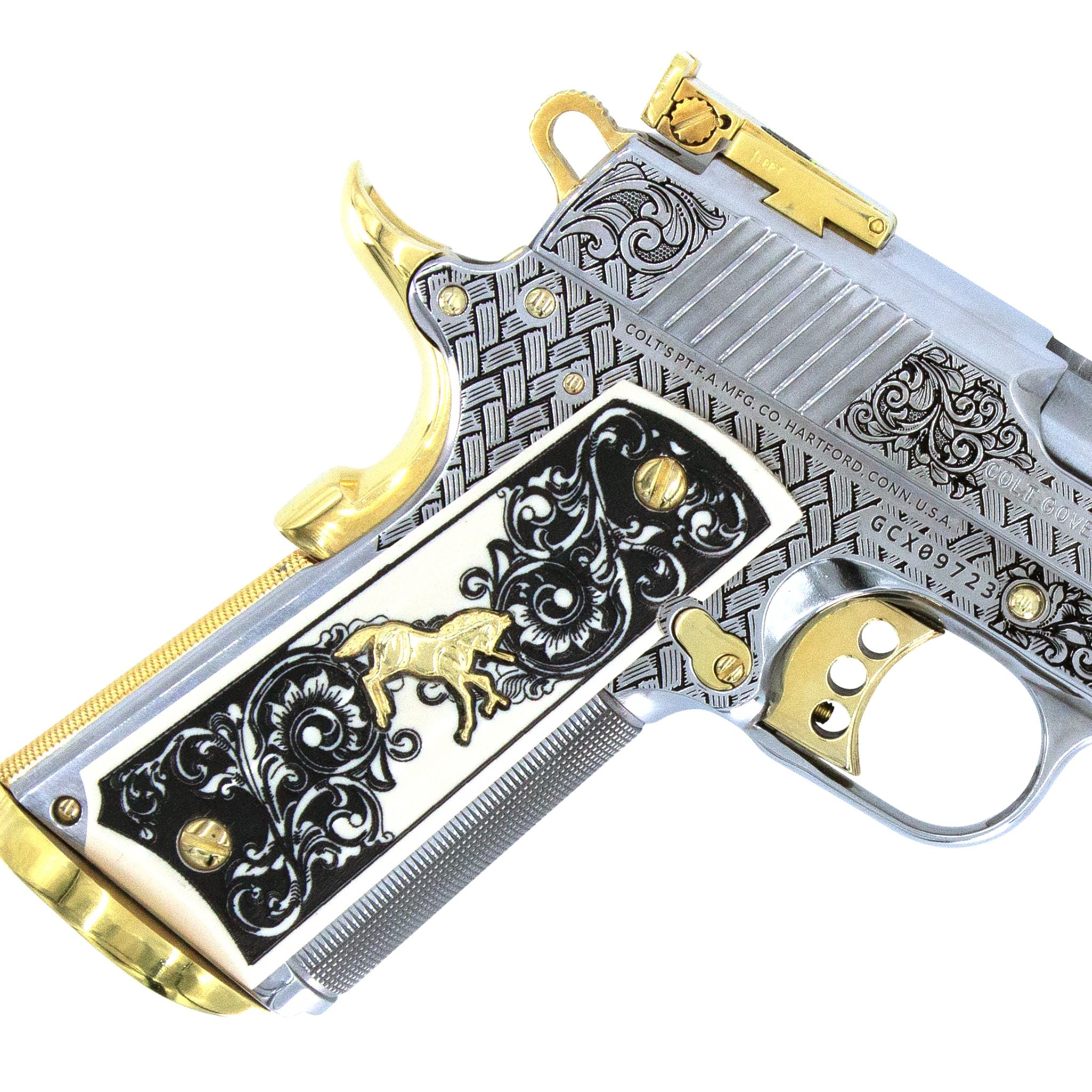Colt 1911, 45ACP, Gold Cup Trophy, Woven Scroll, Stainless Steel & 24K Gold Accents - Image 3
