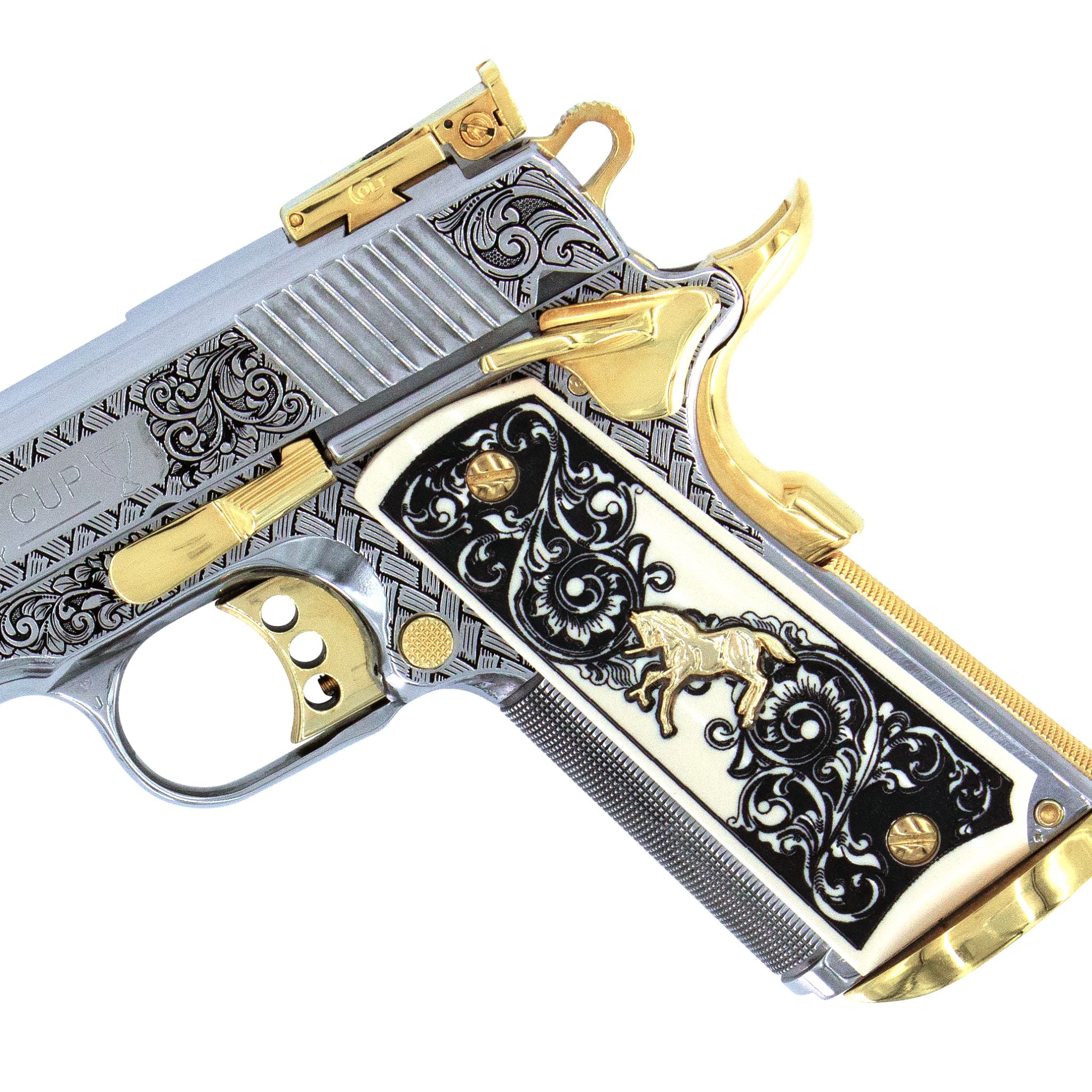 Colt 1911, 45ACP, Gold Cup Trophy, Woven Scroll, Stainless Steel & 24K Gold Accents - Image 4