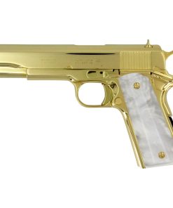 Colt 1911 Government, 45ACP, 24K All Gold Plated, Hogue White Pearlized Grips