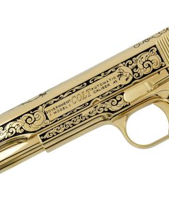 Alternative view of Colt 1911 Government, 45ACP, Classic Scroll Design, 24K All Gold Plated, Engraved White Polymer Ivory Grips