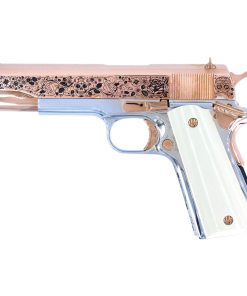 Colt 1911 Government, 38 Super, Dia De Los Muertos Design, 18K Rose Gold Slide & Accents, Chrome Finish Frame