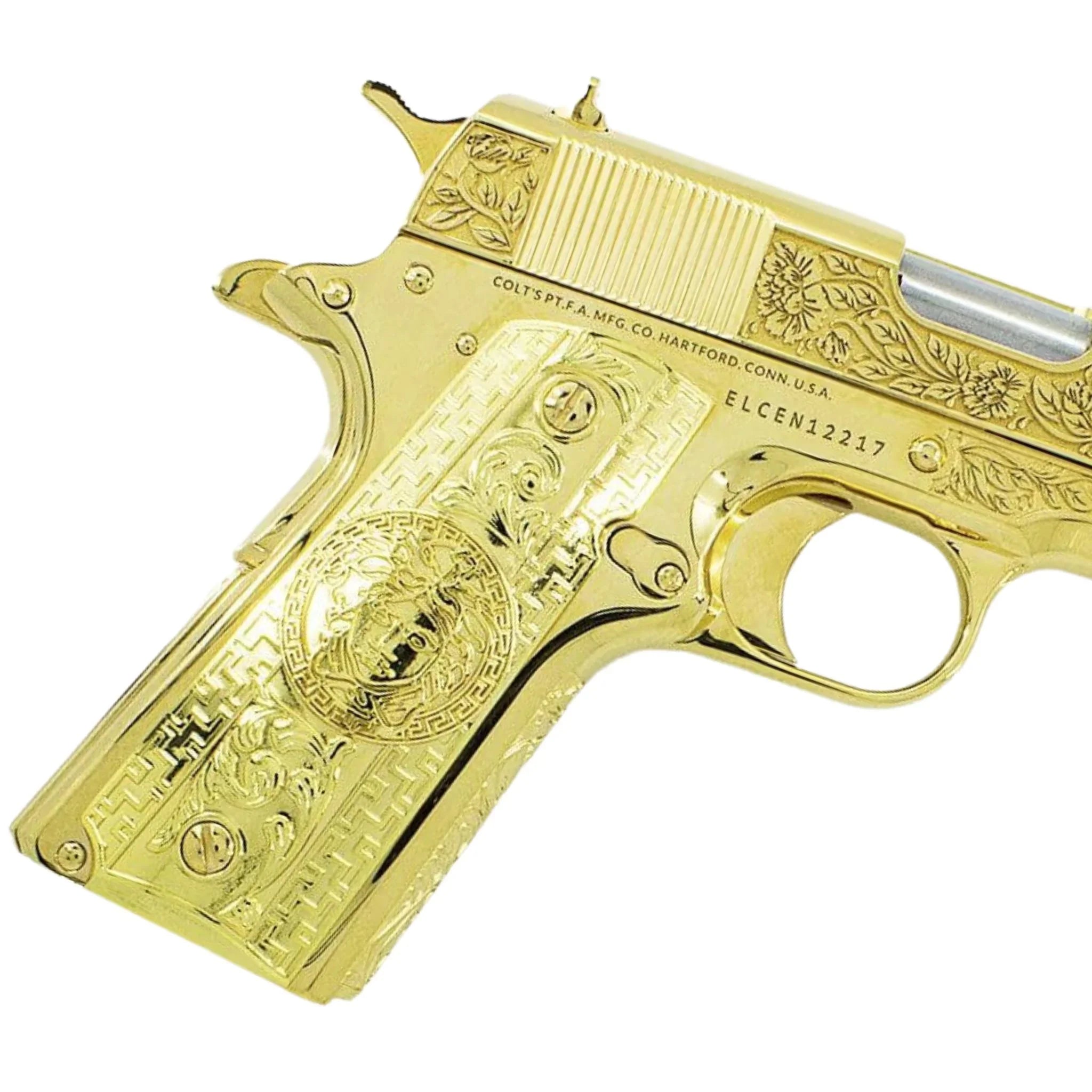 Colt 1911 Government, 38 Super, Italian Renaissance Design, 24K All Gold Plated - Image 3