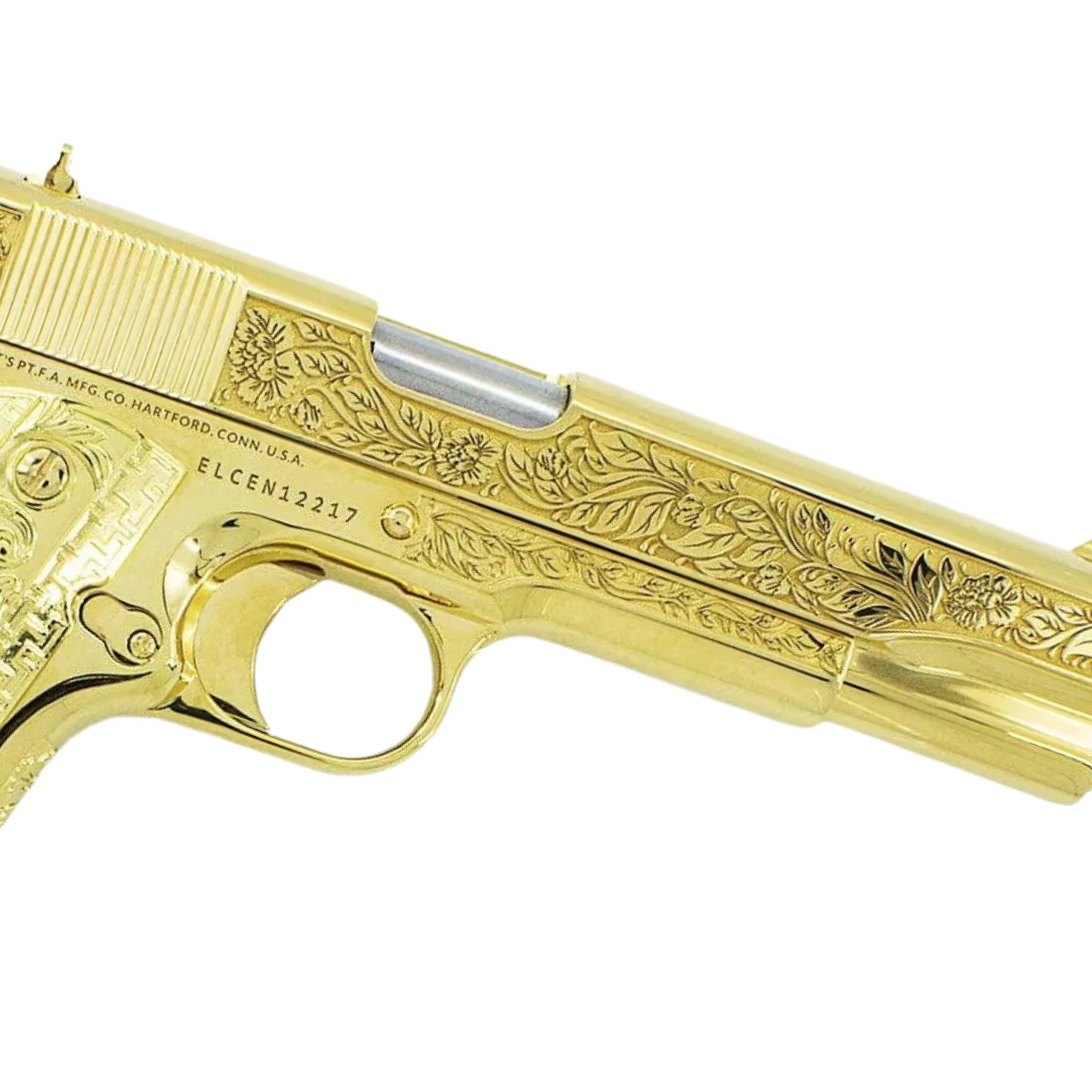 Colt 1911 Government, 38 Super, Italian Renaissance Design, 24K All Gold Plated - Image 4