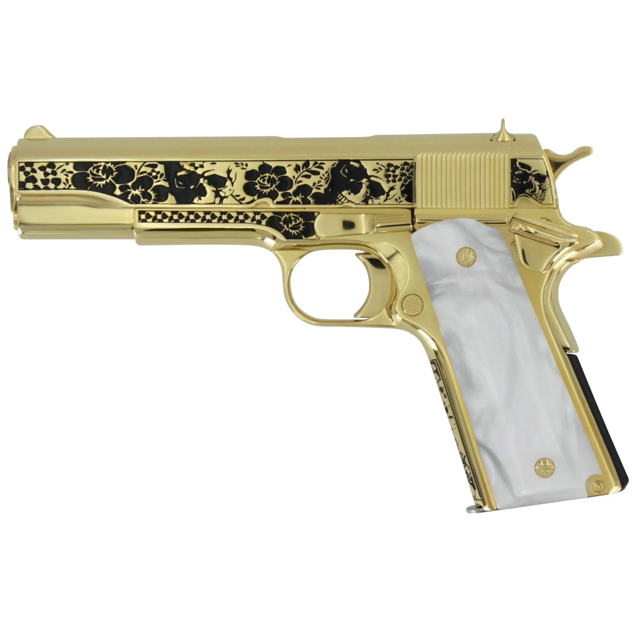 Colt 1911 Government, 45ACP, Memento Vivere, 24K All Gold Plated, Pearlized Polymer Grips