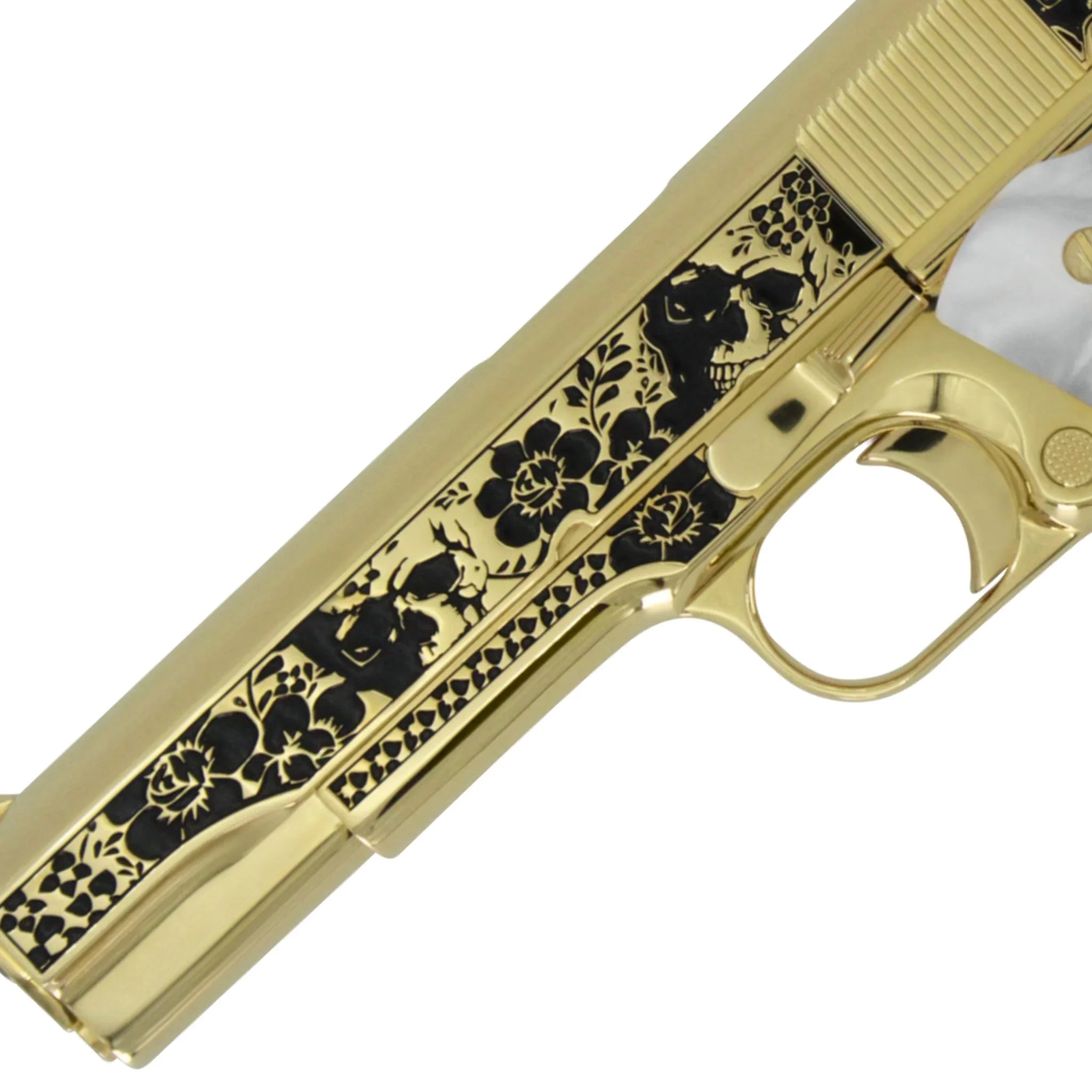 Colt 1911 Government, 45ACP, Memento Vivere, 24K All Gold Plated, Pearlized Polymer Grips - Image 2