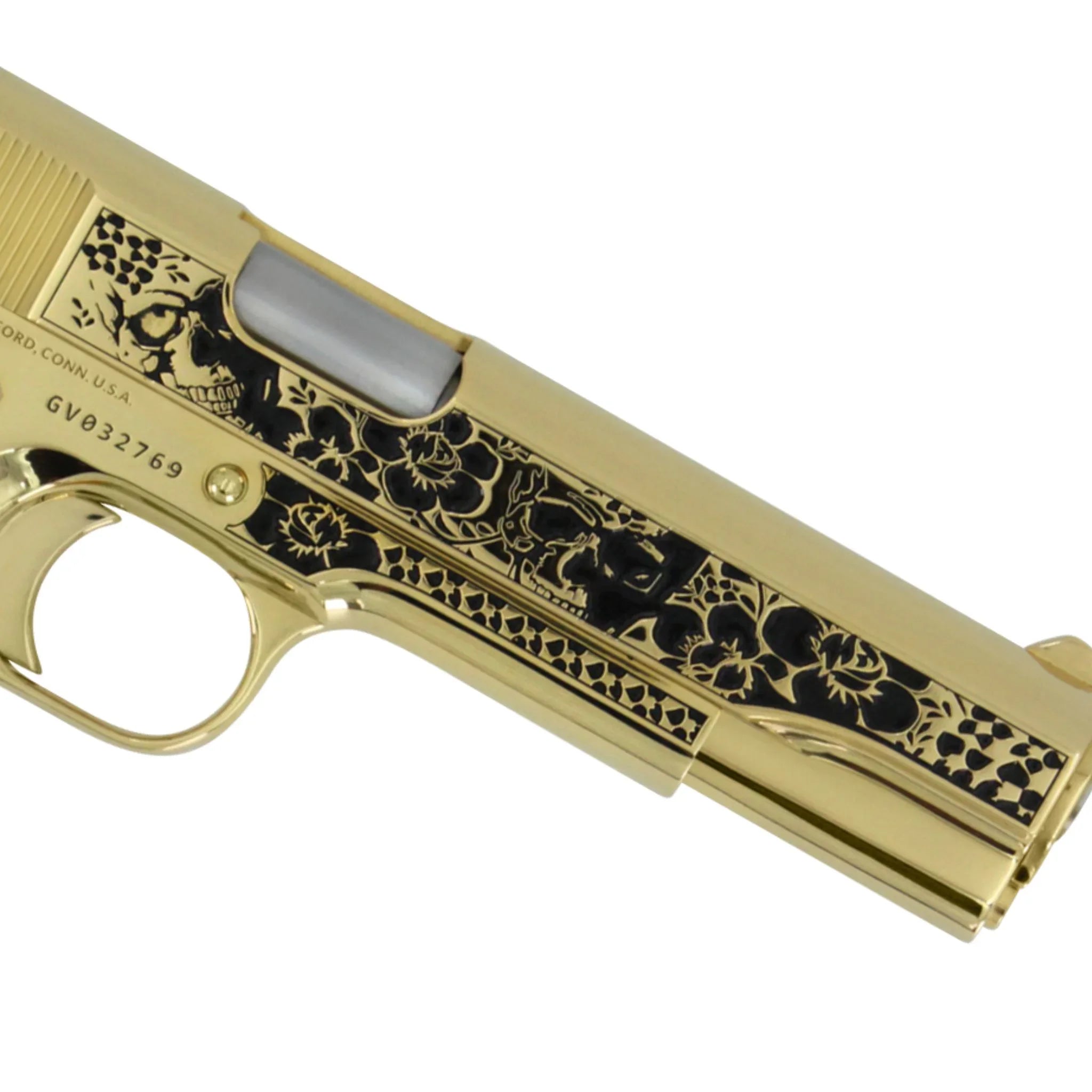 Colt 1911 Government, 45ACP, Memento Vivere, 24K All Gold Plated, Pearlized Polymer Grips - Image 4