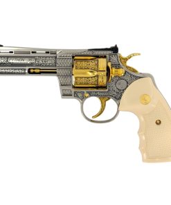 Colt Python, 4", .357 Magnum, 24 karat Gold Engraved High Polished Stainless Steel California Compliant