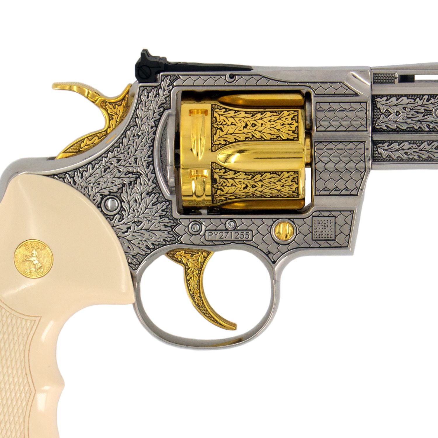 Colt Python, 4", .357 Magnum, 24 karat Gold Engraved High Polished Stainless Steel California Compliant - Image 3