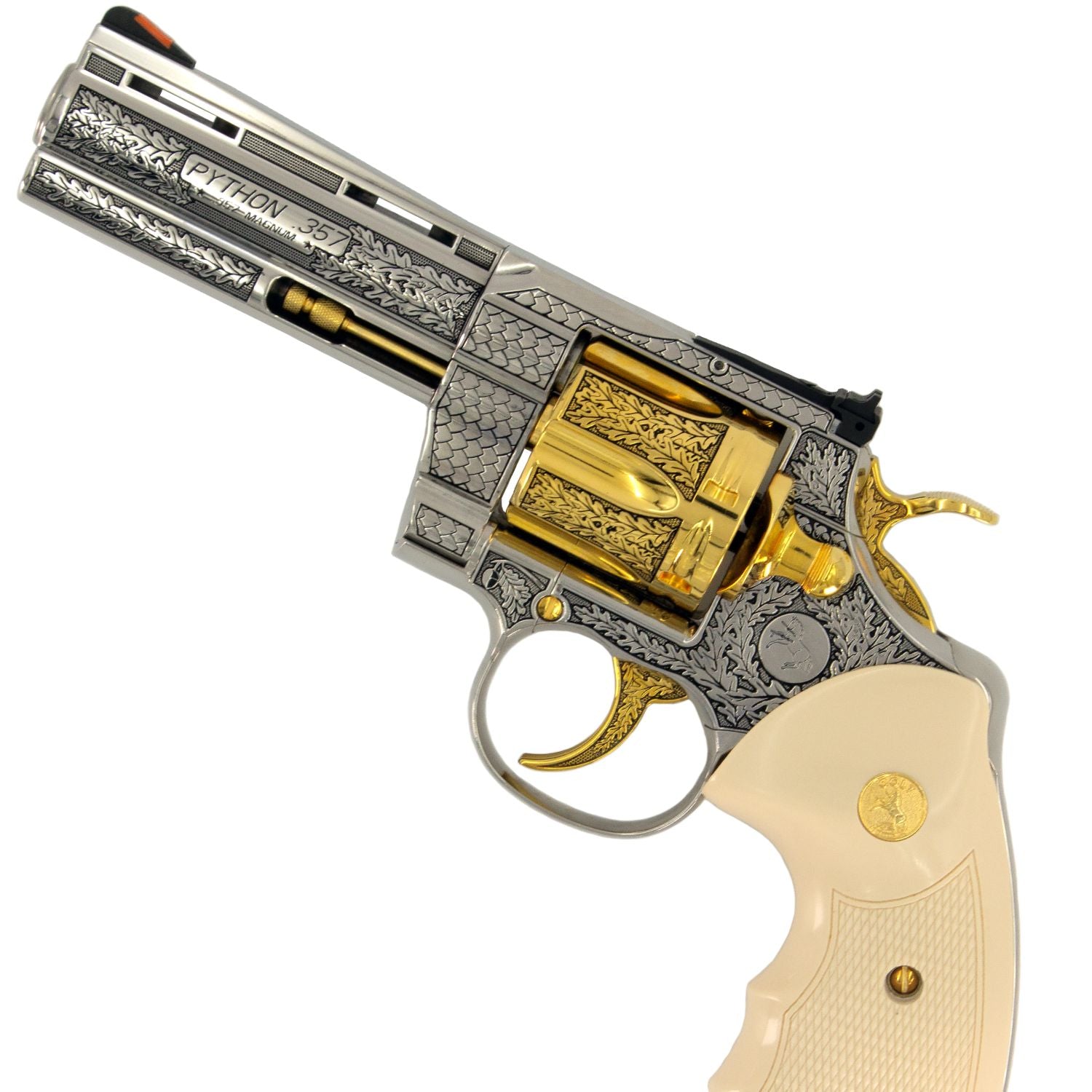 Colt Python, 4", .357 Magnum, 24 karat Gold Engraved High Polished Stainless Steel California Compliant - Image 5