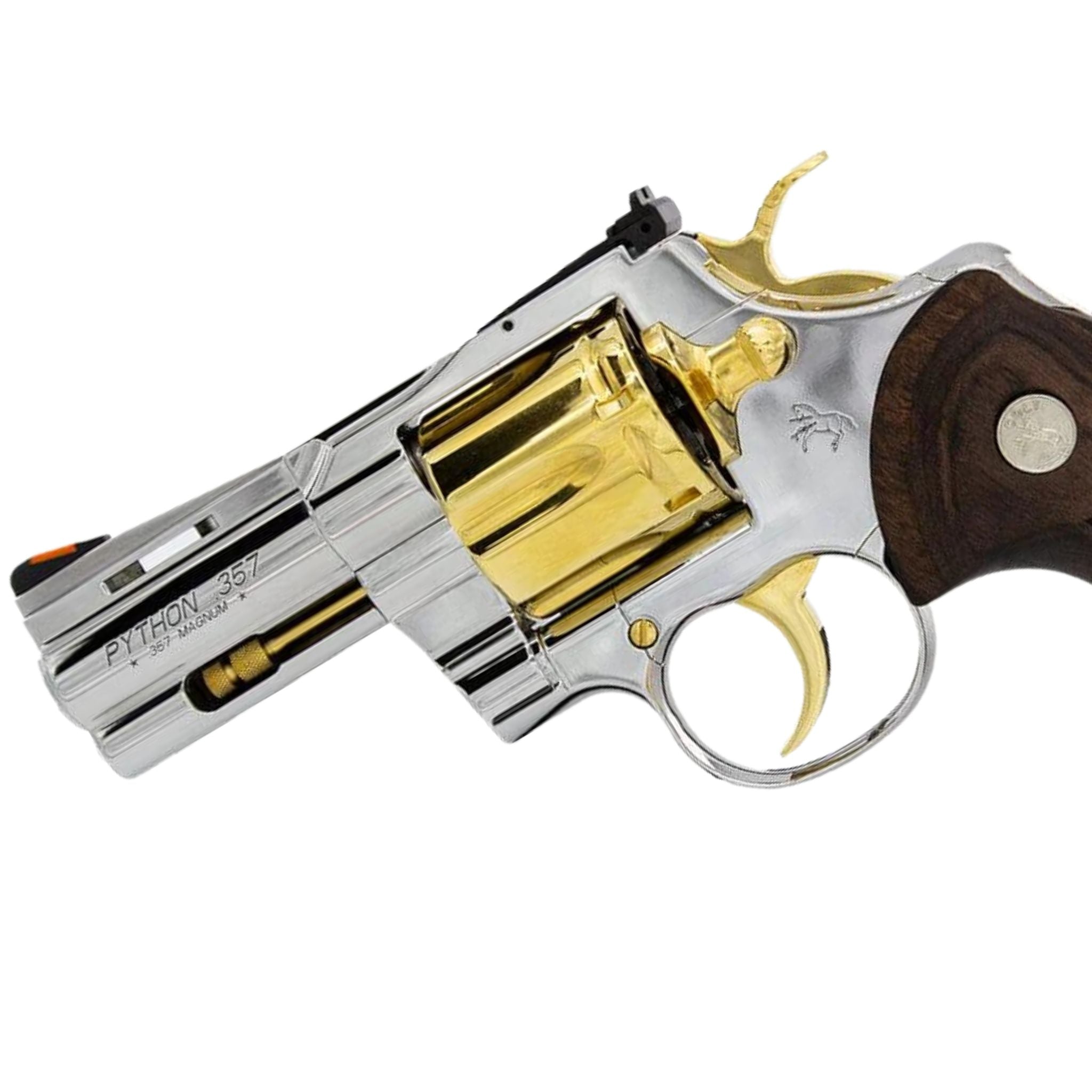 Colt Python, 3" .357 Magnum/38 Special, High Polished Stainless Steel with 24 karat Gold Accents - Image 2