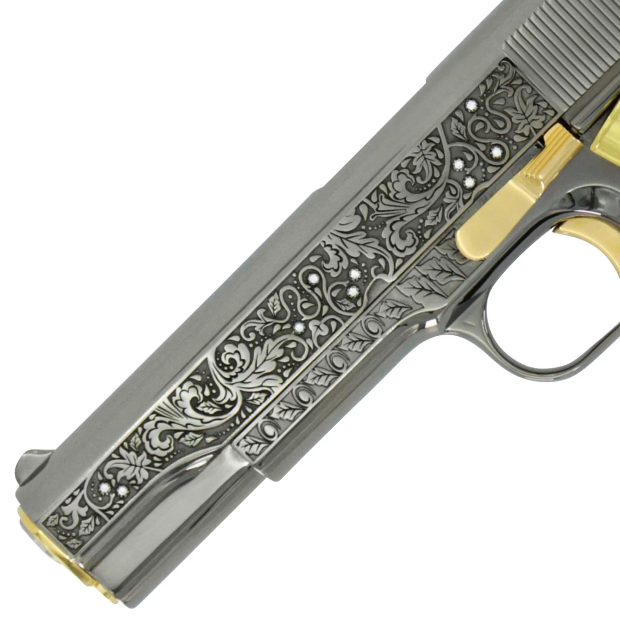 Colt 1911 Government, 45ACP, Vine & Berries Design Black Chrome With 24K Accents & Diamonds, 24kt Gold Accents - Image 2