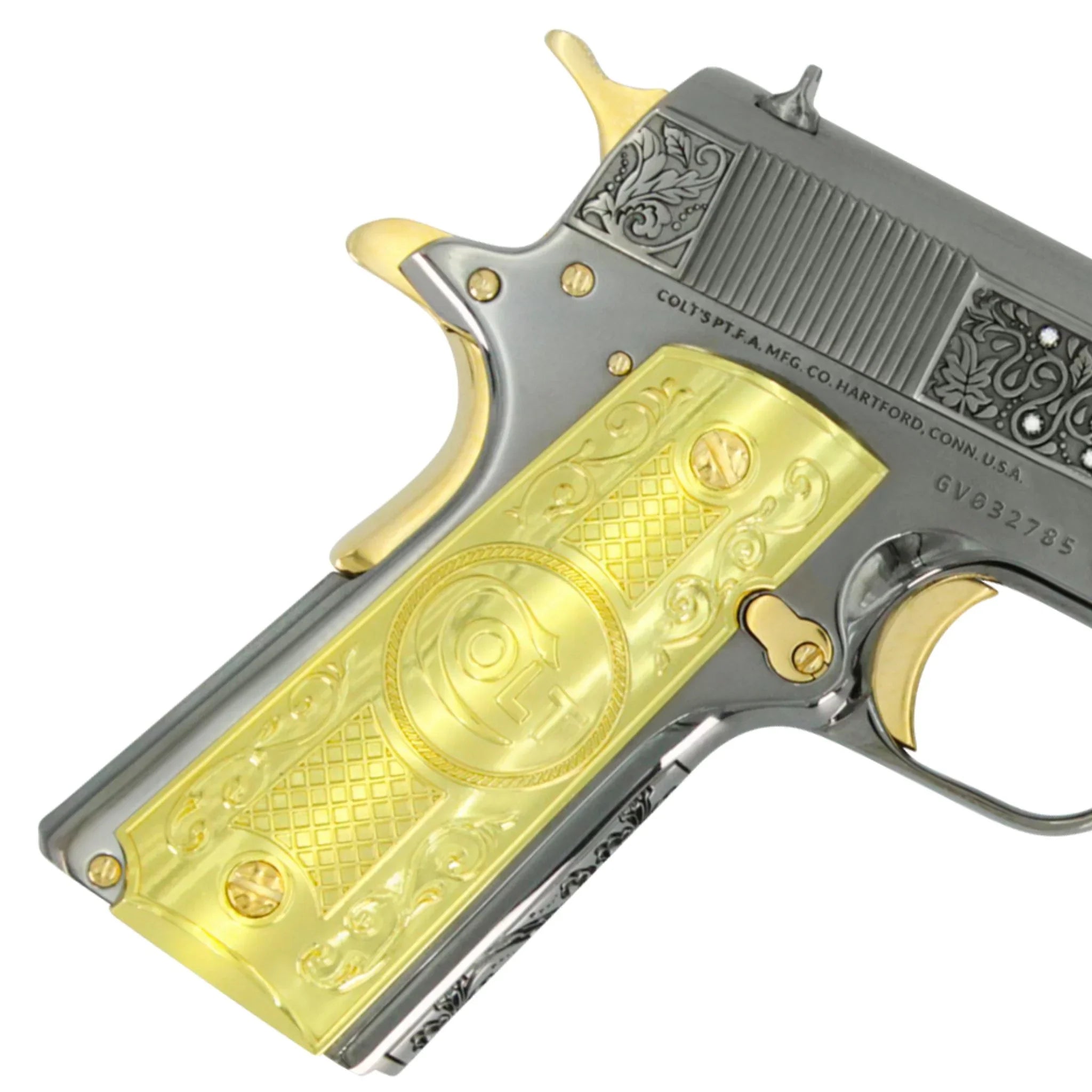 Colt 1911 Government, 45ACP, Vine & Berries Design Black Chrome With 24K Accents & Diamonds, 24kt Gold Accents - Image 3