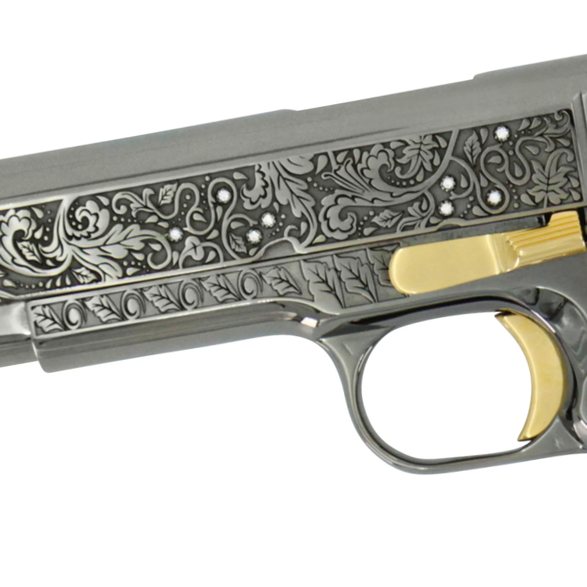 Colt 1911 Government, 45ACP, Vine & Berries Design Black Chrome With 24K Accents & Diamonds, 24kt Gold Accents - Image 4