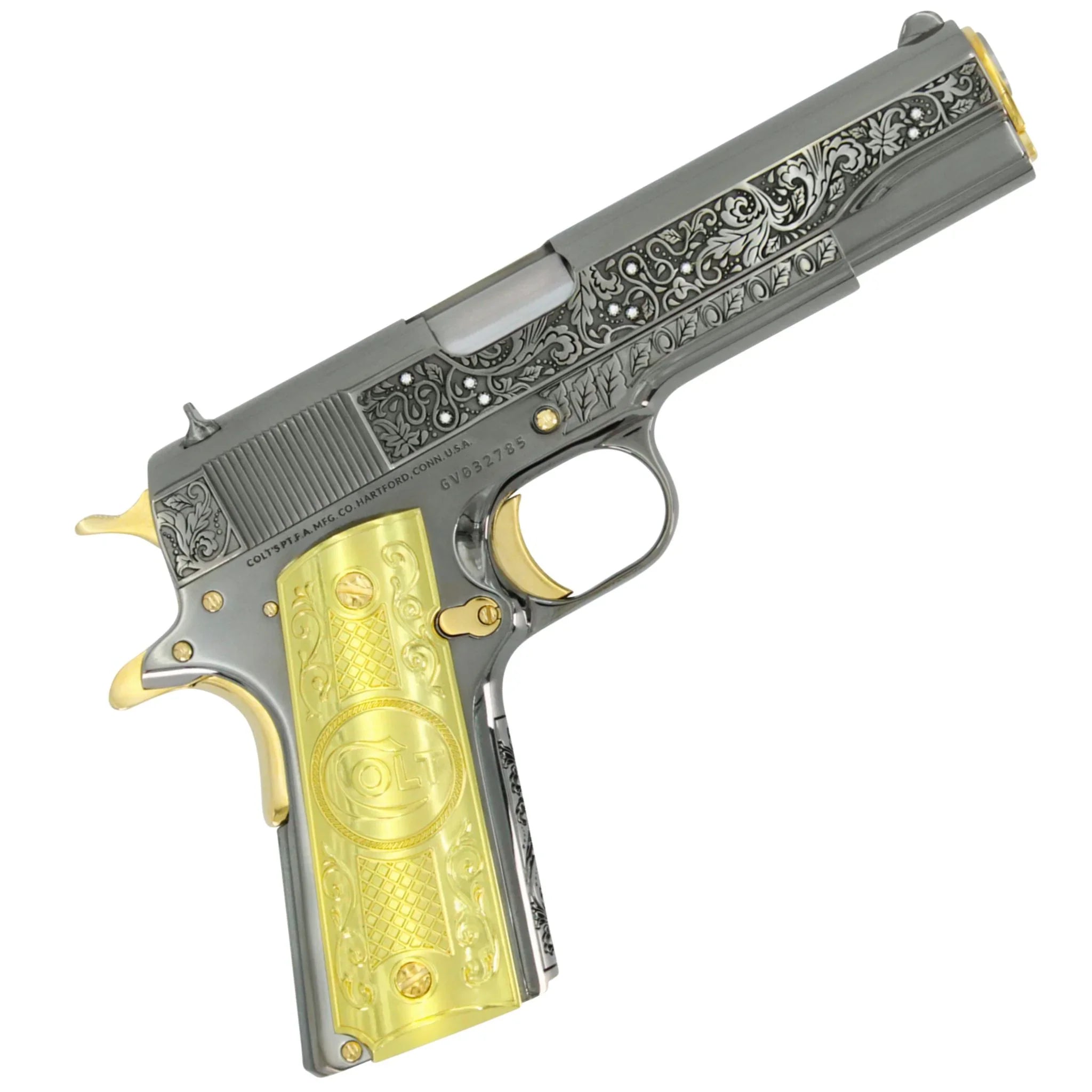 Colt 1911 Government, 45ACP, Vine & Berries Design Black Chrome With 24K Accents & Diamonds, 24kt Gold Accents - Image 5