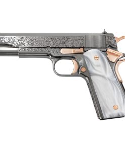Colt 1911 Government, 45ACP, Vine and Berries Design, Black Chrome Finish With 18K Rose Gold Accents